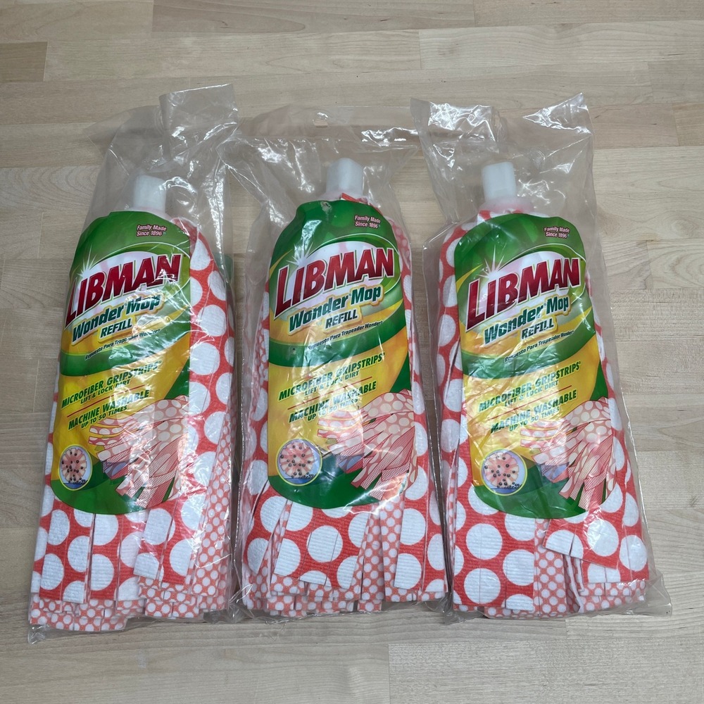 Libman Wonder Mop Refill 3 Pack Microfiber Gripstrips Machine Washable 2001